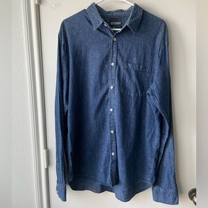 Stussy Men's Denim Blue Button-Down Shirt